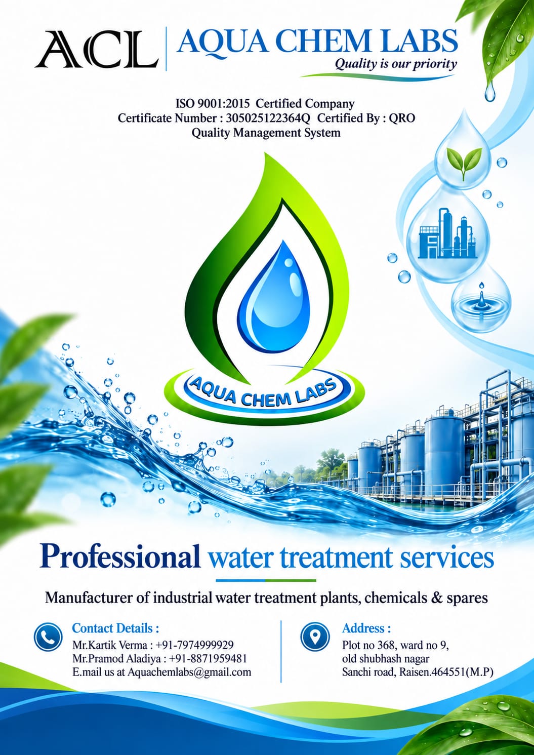 Aqua Chem Labs ISO 9001:2015 certified company poster